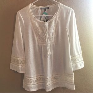 Caramelli Tie Tassel Crochet Neckline Knot Top